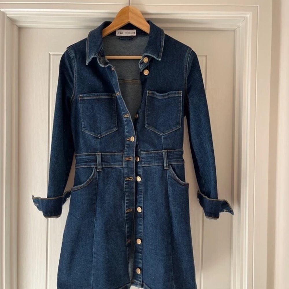 Zara Dark Blue Long Sleeve Denim Dress